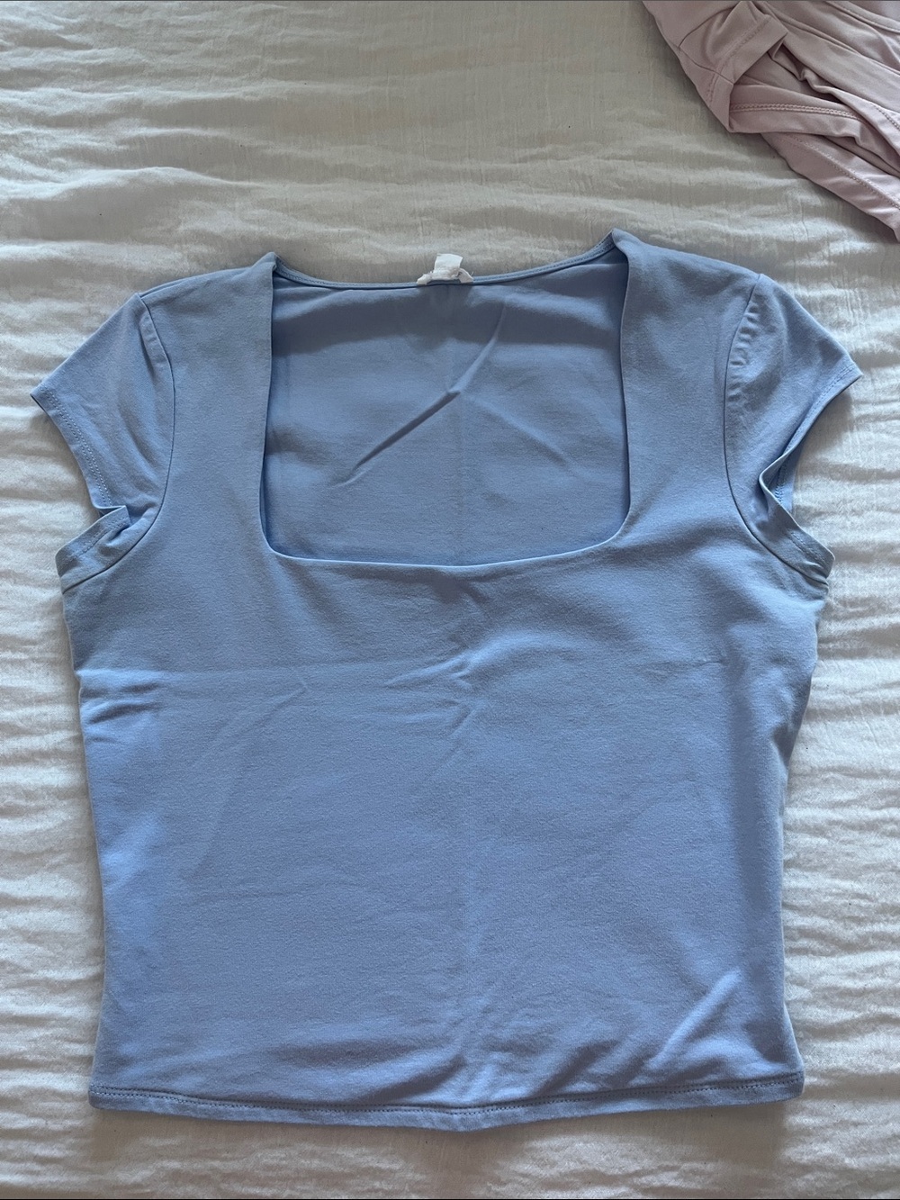 Garage Light Blue Square Neck Short Sleeve Top